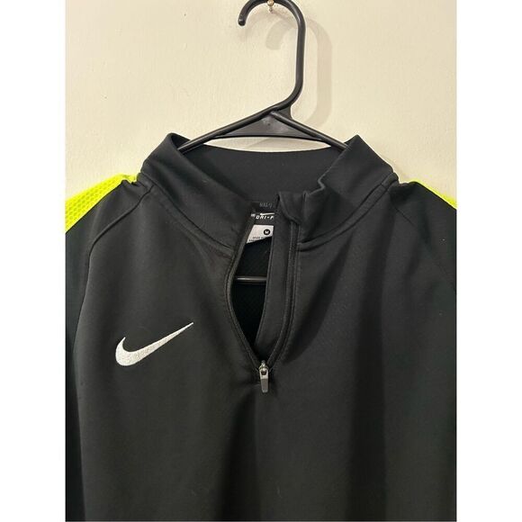 Nike Dri-Fit Black Highlighter Yellow Stripe Quarter Zip Sweater Size M Running - Picture 9 of 11